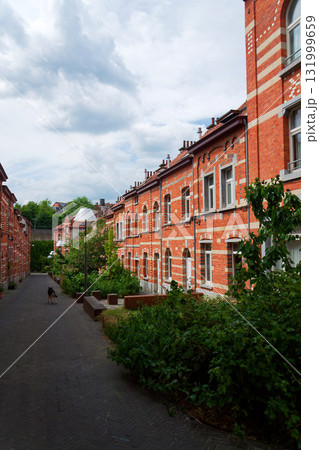 Edible street Rue des Artisans with mini public gardens in the heart of renovated social housing neighborhood in Brussels, Belgium 131999659