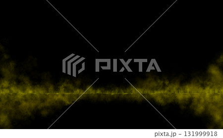 Yellow smoke background with transparent fog effect and empty studio floor for product or text display 131999918