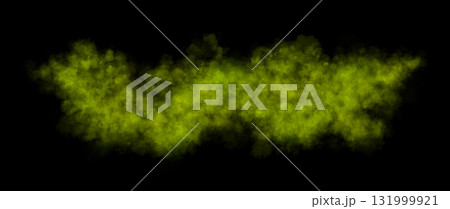 Lime green smoke cloud on transparent background, realistic chartreuse fog or dust texture in horizontal shape for visual compositions 131999921