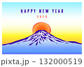 「HAPPY NEW YEAR」筆で描いた山と新年のメッセージ／年賀状テンプレート 132000519