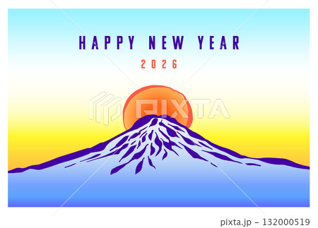 「HAPPY NEW YEAR」筆で描いた山と新年のメッセージ/年賀状テンプレート 「HAPPY NEW YEAR」筆で描いた山と新年のメッセージ/年賀状テンプレート 132000519