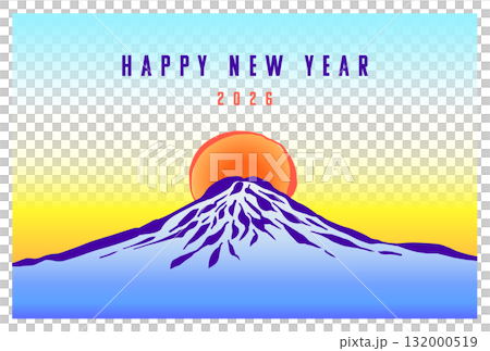 「HAPPY NEW YEAR」筆で描いた山と新年のメッセージ/年賀状テンプレート 「HAPPY NEW YEAR」筆で描いた山と新年のメッセージ/年賀状テンプレート 132000519