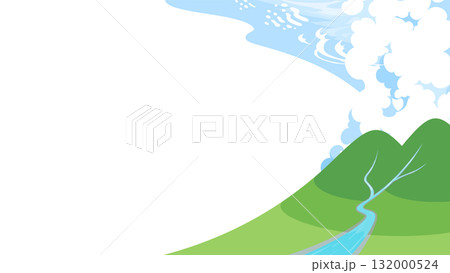 山から流れる川と色々な種類の雲の背景イラスト 132000524