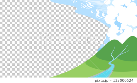 背景插圖:從山上流淌的河流和各種類型的雲 背景插圖:從山上流淌的河流和各種類型的雲 132000524