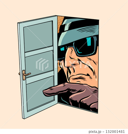 A detective peers through an open door. Government identity theft. The dangers of privacy protection against the government. A detective peers through an open door. Government identity theft. The dangers of privacy protection against the government. 132001481