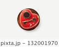 Heart-shaped red cake decorated with golden key for valentine's day or anniversary 132001970