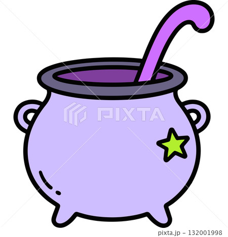 Magic Halloween Cauldron Cute Simple Illustration. Halloween Clip art design element. Mystery Spell, Witchcraft, Occult Image.  132001998