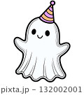 Cute Ghost Party Character. Halloween Vector Hand Drawn Design Element. 132002001