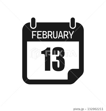 Vector icon page day calendar - 13 February month Vector icon page day calendar - 13 February month 132002211