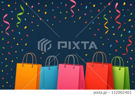 Colorful Shopping Bags With Confetti for Celebration or Shopping Event 132002401