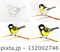 Bird drawing tutorial step by step. Instruction shows bird painting guide method art. School art class children education hobby learning. Realistic style white background illustration 132002746