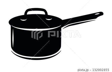 Cooking pot icon vector flat cartoon and line outline stroke simple graphic illustration, kitchen pot saucepan pictogram sign 132002855