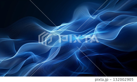 Dynamic blue wavy abstract background with flowing translucent lines. Modern digital 132002905