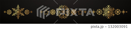 Gold snowflake border. Winter Christmas design decoration. Gold snowflake border. Winter Christmas design decoration. 132003091