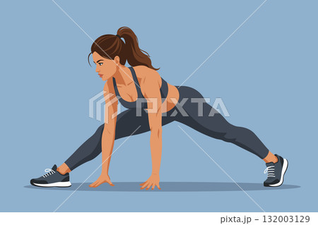Woman doing lunge stretch exercise fitness sport workout illustration Woman doing lunge stretch exercise fitness sport workout illustration 132003129