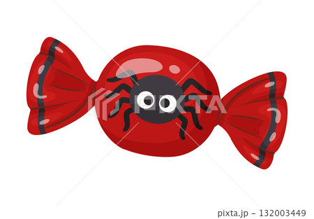 Halloween candy in bright wrapping with spider. flat vector style. 132003449