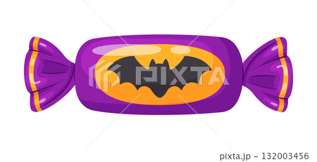 Halloween candy with bat in bright wrapping. flat vector style. 132003456