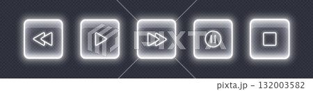 Neon media player buttons. Glossy glowing audio control icons. Neon media player buttons. Glossy glowing audio control icons. 132003582