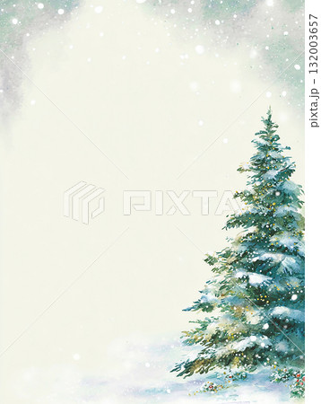 雪の中のクリスマスツリー やさしい光に包まれた水彩風の背景イラスト 雪の中のクリスマスツリー やさしい光に包まれた水彩風の背景イラスト 132003657