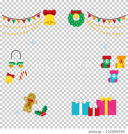 Cute Christmas illustration set (decorations, bells, wreaths, garlands, presents) No text, no background Cute Christmas illustration set (decorations, bells, wreaths, garlands, presents) No text, no background 132004384