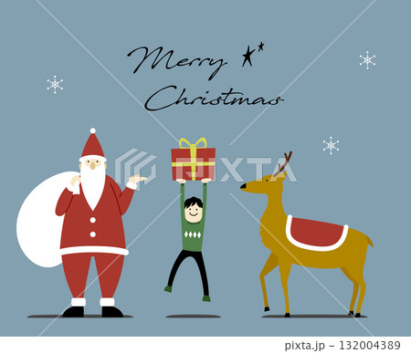 おしゃれなクリスマスイラストセット(サンタ・トナカイ・プレゼント)文字あり背景あり おしゃれなクリスマスイラストセット(サンタ・トナカイ・プレゼント)文字あり背景あり 132004389