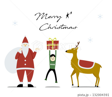 おしゃれなクリスマスイラストセット(サンタ・トナカイ・プレゼント)文字あり背景なし おしゃれなクリスマスイラストセット(サンタ・トナカイ・プレゼント)文字あり背景なし 132004391