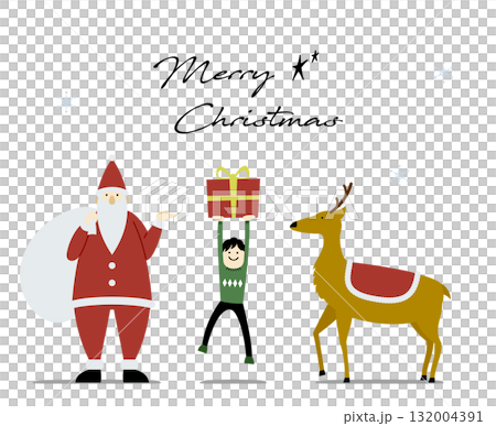 おしゃれなクリスマスイラストセット(サンタ・トナカイ・プレゼント)文字あり背景なし おしゃれなクリスマスイラストセット(サンタ・トナカイ・プレゼント)文字あり背景なし 132004391