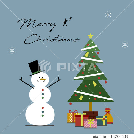 おしゃれなクリスマスイラストセット(プレゼント・ツリー・雪だるま)文字あり背景あり おしゃれなクリスマスイラストセット(プレゼント・ツリー・雪だるま)文字あり背景あり 132004393