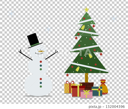 時尚的聖誕插圖集（禮物、聖誕樹、雪人）無文字、無背景 132004396