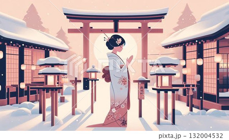 初詣の女性のイラスト 初詣の女性のイラスト 132004532