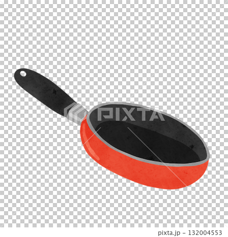 Orange frying pan watercolor hand-drawn illustration 132004553