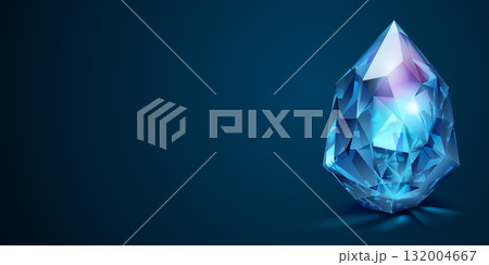 Glowing blue sapphire on a dark navy background. 132004667
