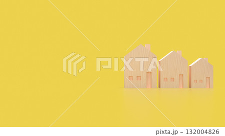 The Wood House On yellow Background for Property or Building concept 3d Render. The Wood House On yellow Background for Property or Building concept 3d Render. 132004826