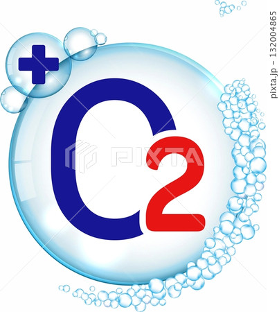 Blue and red CO2 sign in water bubbles.  132004865