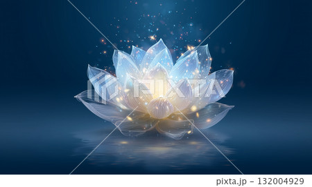 静寂に咲く睡蓮の花 ― 水面に映る幻想的な光 ― 132004929