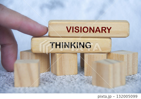 Wooden blocks showing VISIONARY THINKING text for creativity and innovation. Wooden blocks showing VISIONARY THINKING text for creativity and innovation. 132005099