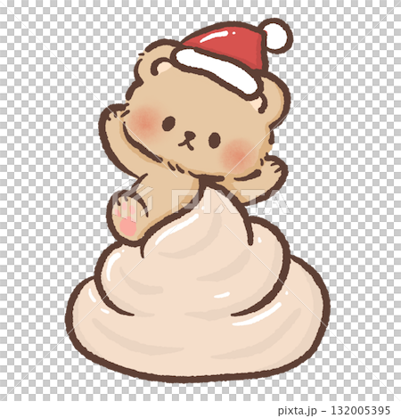Sweet brown bear in Santa hat sitting on big swirl of whipped cream kawaii Christmas dessert illustration cozy festive winter bakery art cute holiday design Sweet brown bear in Santa hat sitting on big swirl of whipped cream kawaii Christmas dessert illustration cozy festive winter bakery art cute holiday design 132005395