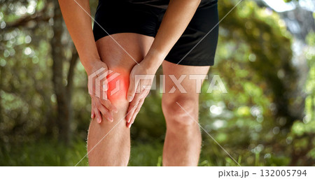 Fitness injury, knee pain and person massage inflammation problem, workout mistake or nature running fatigue. Red glow, woods exercise or hurt closeup runner with cardio fail, strain or legs accident Fitness injury, knee pain and person massage inflammation problem, workout mistake or nature running fatigue. Red glow, woods exercise or hurt closeup runner with cardio fail, strain or legs accident 132005794