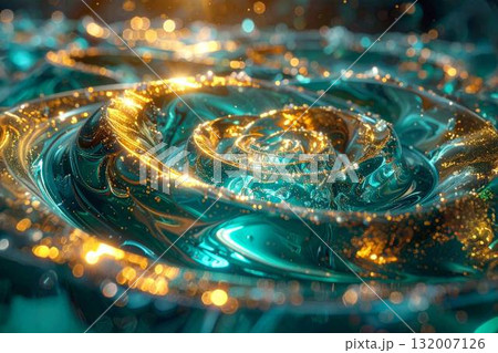 ゴールドと青緑の抽象的な背景素材 132007126