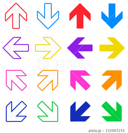シンプルな矢印のカラフルアイコン 2種類の八方向セット 132007255