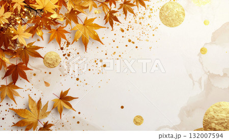 紅葉と金箔が舞う和風モダンな背景 132007594