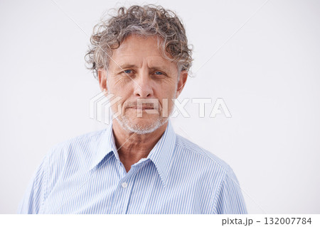 Portrait, business and senior man with confidence, employee and guy against studio background. Face, mature male person and entrepreneur with thoughts, thinking and proud worker with career ambition 132007784