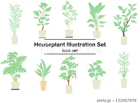 イラスト素材: 観葉植物のイラストセット 132007976