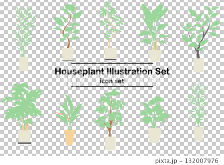 イラスト素材: 観葉植物のイラストセット 132007976