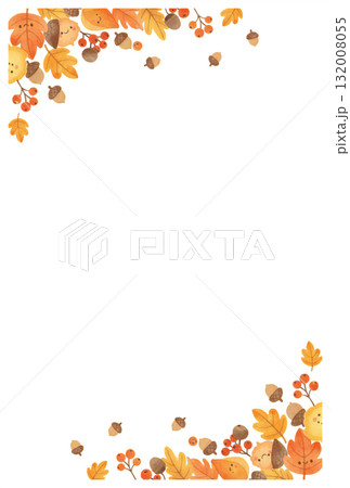 可愛い秋の葉っぱと木の実のフレーム 132008055