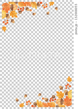 可愛い秋の葉っぱと木の実のフレーム 132008055