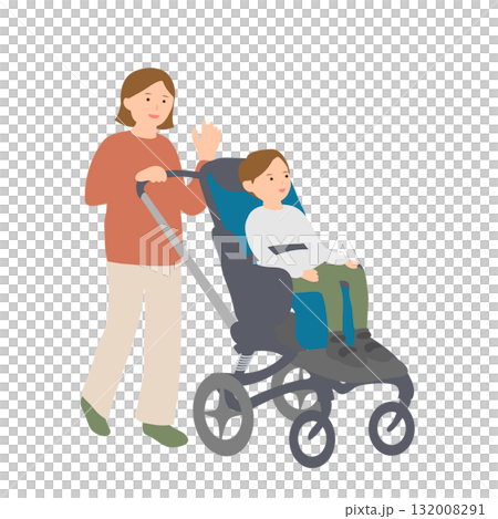 Mother greets boy in buggy 132008291