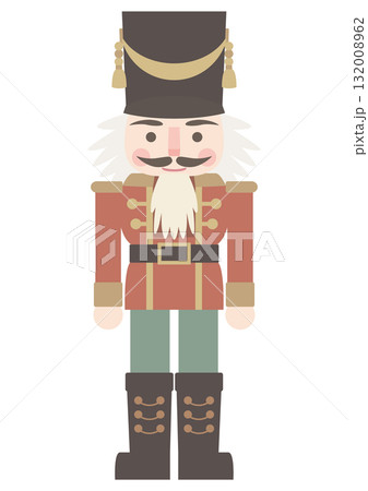 くすみカラーのくるみ割り人形　赤い軍服の兵隊さんのベクターイラスト 132008962