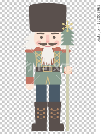 柔和的彩色胡桃夾子,身穿綠色制服的士兵的向量插圖 柔和的彩色胡桃夾子,身穿綠色制服的士兵的向量插圖 132008963