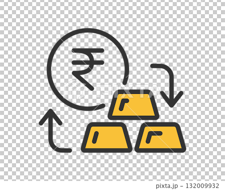 ルピーと金の交換・為替アイコン（投資・金融・経済・資産運用のベクター素材） 132009932